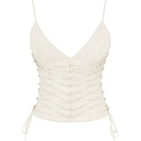 HOUSE OF CB 'Antonella' Off White Vegan Leather Corset NWT - Picture 4 of 7